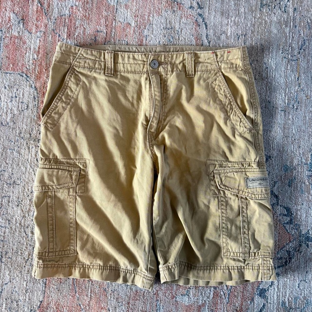 Union Bay Mens Khaki Cargo Shorts Size 32 Tan Y2K Cotton Utility Casual Bottoms
